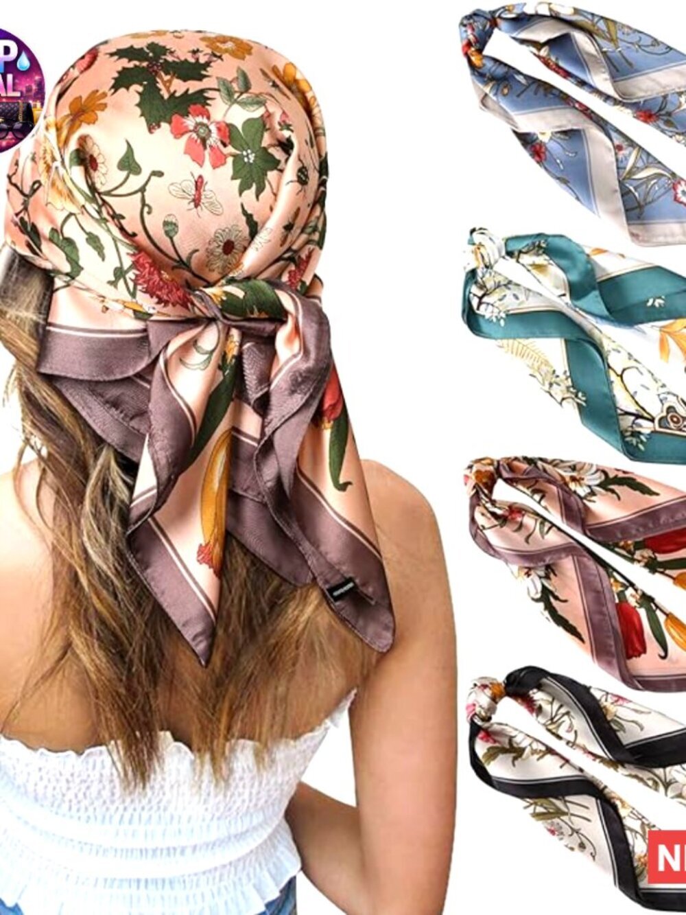 Silk Feeling Satin Square Head Scarf Pack of 4 Hair Bandanas